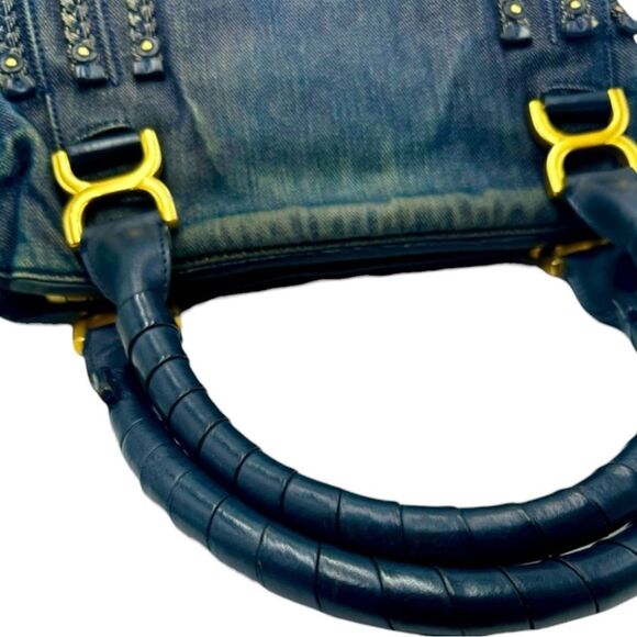 Auth Chloe Dark Blue Denim & Leather Medium Marcie Double Satchel Preloved - Picture 7 of 15